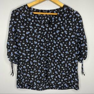 MADEWELL Baby’s Breath Silk Cinched Sleeve Navy Blue Top